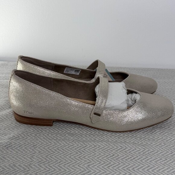 Toms Bianca Mary Jane Flats Women 11 Champagne Leather Metallic Timeless Classic - Picture 1 of 7